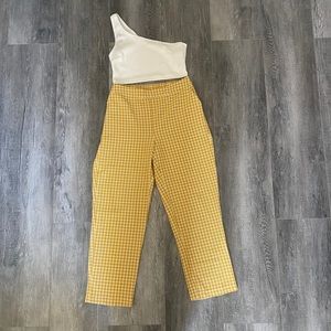 high-waisted plaid tapered pants